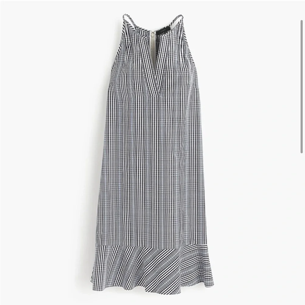 SOLD! J CREW 6 Navy Blue Plaid Flutter Hem Flounce Halter V Neck Shift Dress - Picture 2 of 15